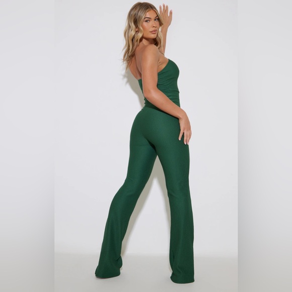 NWT EMERALD GREEN RIB BANDEAU SPLIT HEM JUMPSUIT - Picture 2 of 4